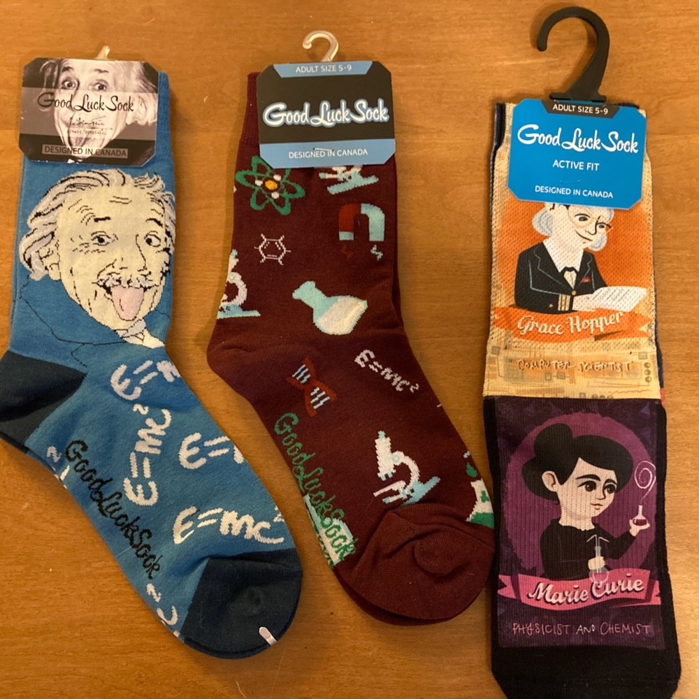 Group of 3 Good Luck Socks. Women in science. New with tags. Fits 5-9.